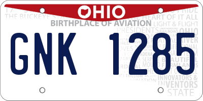 OH license plate GNK1285