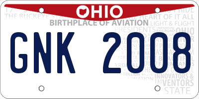 OH license plate GNK2008