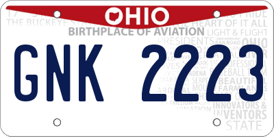 OH license plate GNK2223