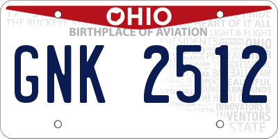 OH license plate GNK2512