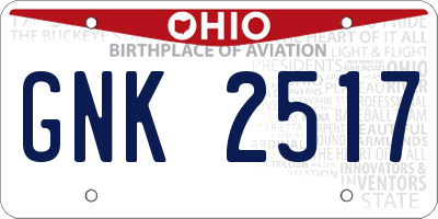 OH license plate GNK2517