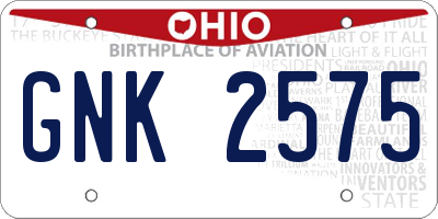 OH license plate GNK2575