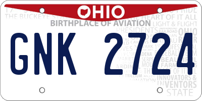OH license plate GNK2724