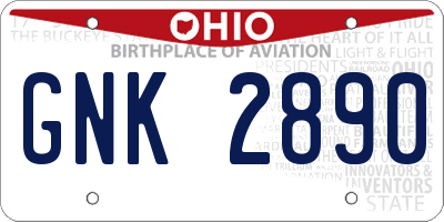 OH license plate GNK2890
