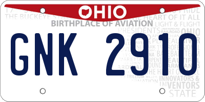OH license plate GNK2910
