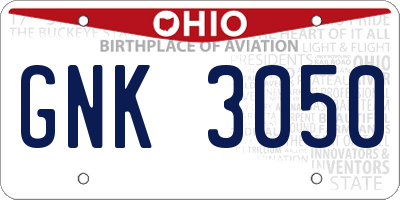 OH license plate GNK3050