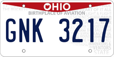 OH license plate GNK3217