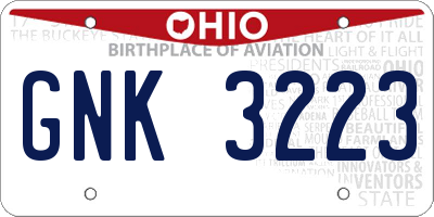 OH license plate GNK3223