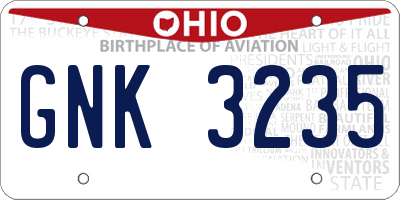 OH license plate GNK3235