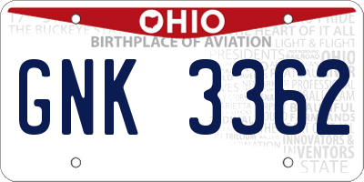 OH license plate GNK3362