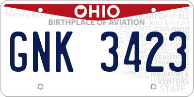 OH license plate GNK3423