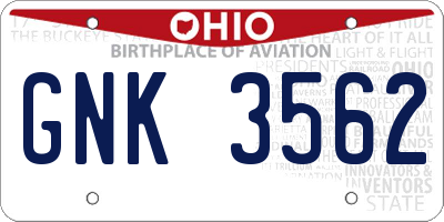 OH license plate GNK3562
