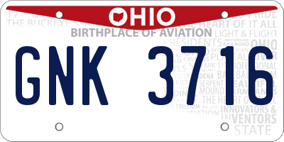 OH license plate GNK3716