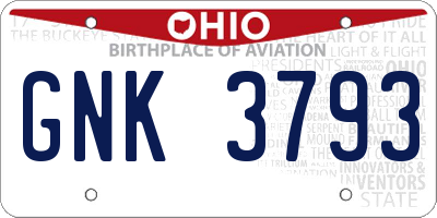 OH license plate GNK3793