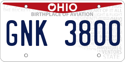 OH license plate GNK3800