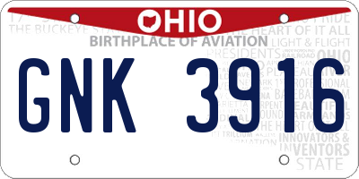 OH license plate GNK3916