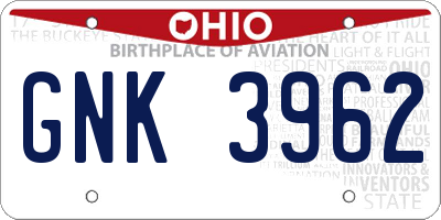 OH license plate GNK3962