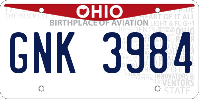 OH license plate GNK3984