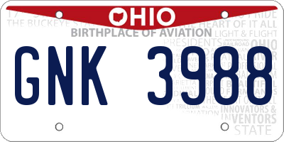 OH license plate GNK3988