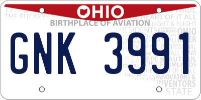 OH license plate GNK3991