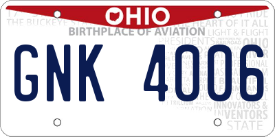 OH license plate GNK4006