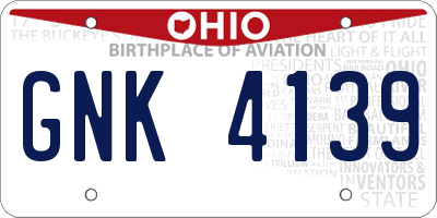 OH license plate GNK4139