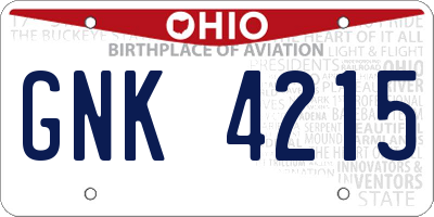OH license plate GNK4215
