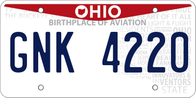 OH license plate GNK4220