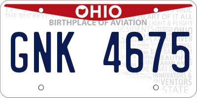 OH license plate GNK4675