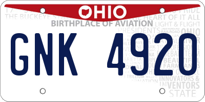 OH license plate GNK4920