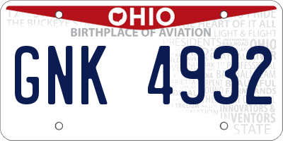 OH license plate GNK4932