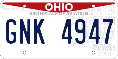 OH license plate GNK4947