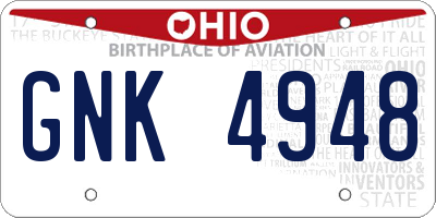 OH license plate GNK4948