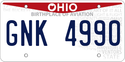 OH license plate GNK4990