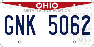 OH license plate GNK5062