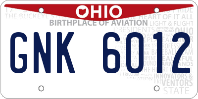 OH license plate GNK6012