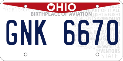 OH license plate GNK6670