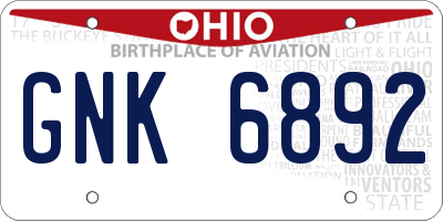 OH license plate GNK6892