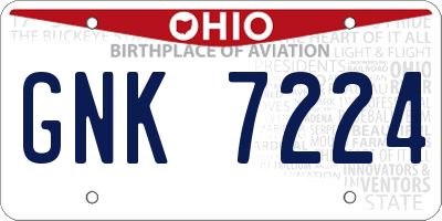 OH license plate GNK7224