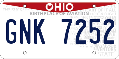 OH license plate GNK7252