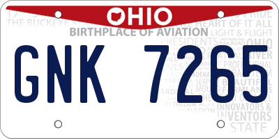 OH license plate GNK7265