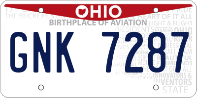 OH license plate GNK7287