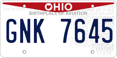 OH license plate GNK7645
