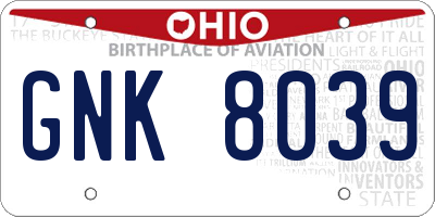 OH license plate GNK8039