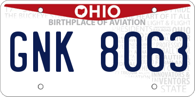 OH license plate GNK8063