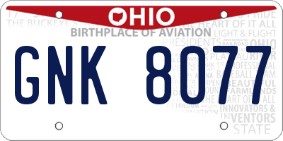 OH license plate GNK8077