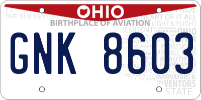 OH license plate GNK8603