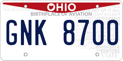 OH license plate GNK8700