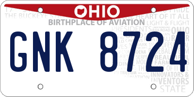 OH license plate GNK8724