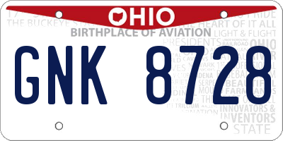 OH license plate GNK8728